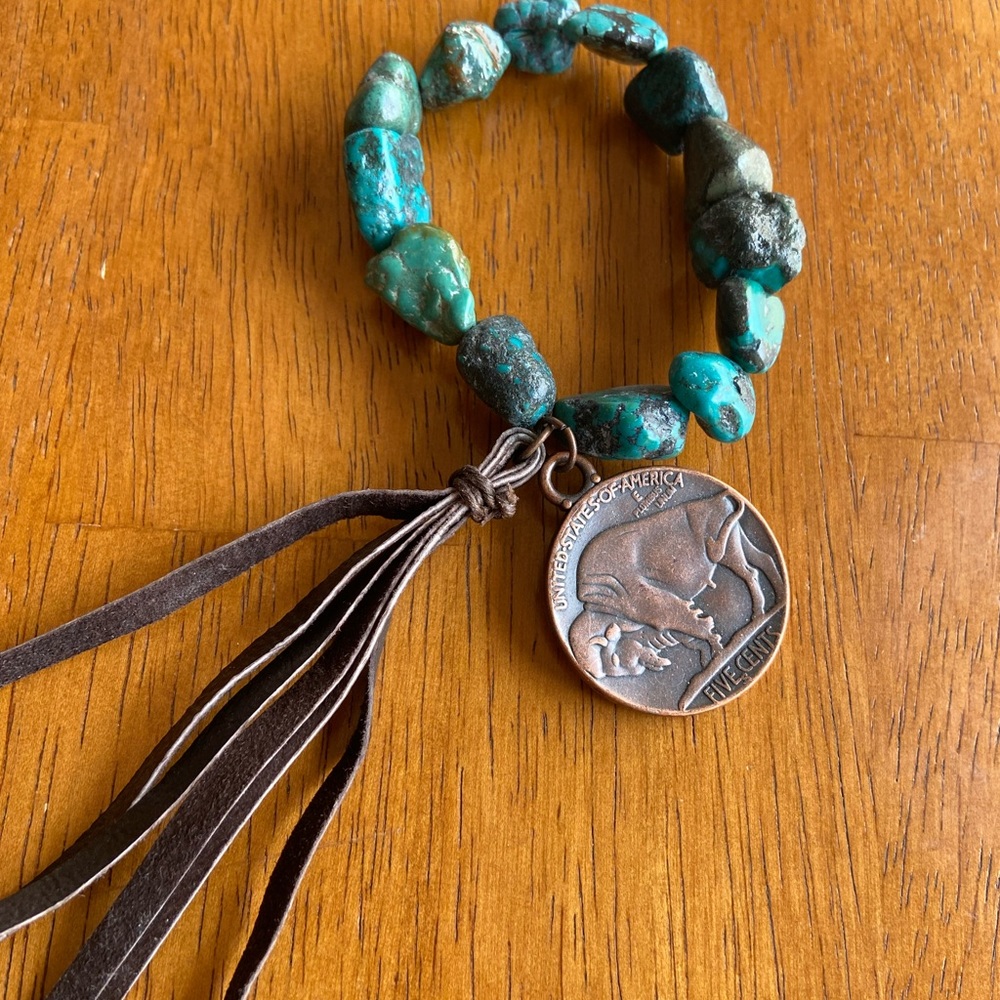 Turquoise Buffalo coin tassel bracelet